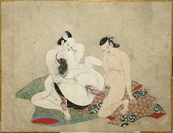 Shunga – Xilografía Antigua con Madera – Trío Sexual