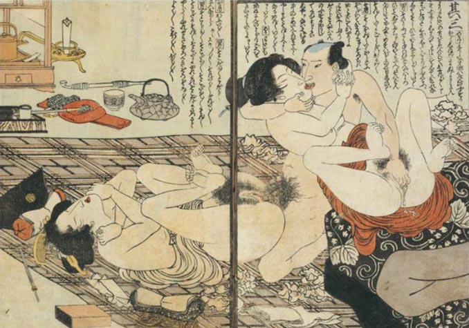 Shunga - Ménage à Trois - Dos Mujeres y Hombre - Utagawa Toyokuni 