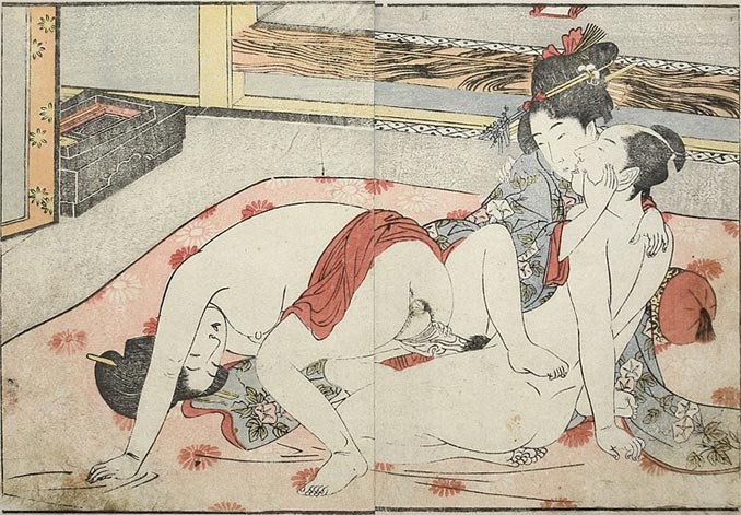 Shunga - Encuentro Sexual MHM - Ehon karanishiki - Kitagawa Utamaro