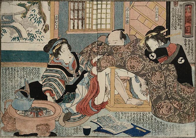 Shunga - Sexo Bajo la Mesa - Utagawa Kuniyoshi
