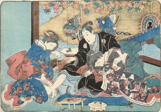 Shunga - Joven y Dos Cortesanas - Utagawa Kuniyoshi